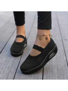 Women's Fashionable Fabric Cushioning Walking Shoes, Stylish Wedge Heeled Casual Sports Walking Shoes, Breathable Slip-On Mesh Casual Shoes