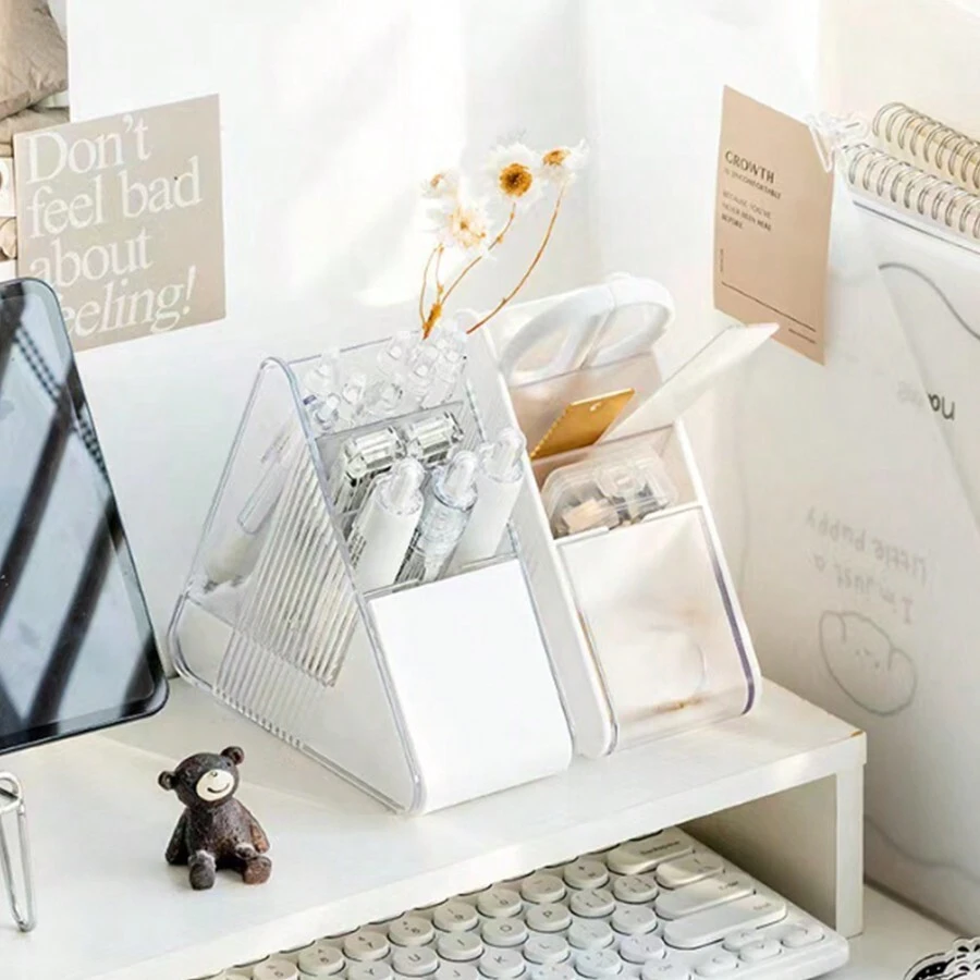 Creative Triangle Multifunctional Pen Holder In Simple Korean Style, Novelty Desk Organizer For Students And Office, New Arrival - White - View 1