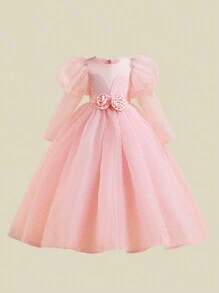 Robe de soirée élégante en maille à manches longues pour filles d'âge adolecent, convient pour les performances scolaires et les fêtes