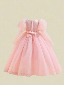 Robe de soirée élégante en maille à manches longues pour filles d'âge adolecent, convient pour les performances scolaires et les fêtes