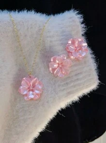 1set Colorful Faux Pearl Luster Flower Earrings Necklace Set, Elegant And High-Class Jewelry Suitable For Daily Wear For Women Valentines,Mom,Mother,Mother's Day,Gift - Pearlescent Flower Set - View 16