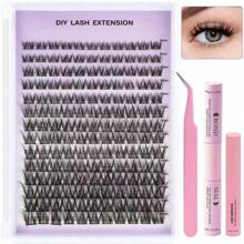 8-16mm 154 Stücke DIY Wimpernverlängerungs-Set, Einzelwimpern-Cluster D Curl mit Klebstoff, Pinzetten-Tools für Anfänger, falsche Wimpernverlängerungen
