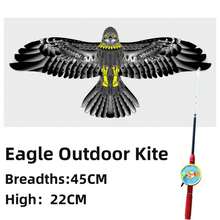 大型動態風箏鷹燕風箏，易於飛行的手持釣竿風箏，風翼搖擺釣竿風箏 - 黑色 - 查看 2