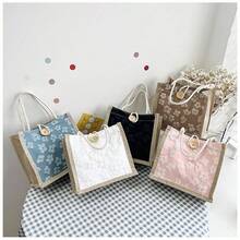 1 Túi vải Canvas họa tiết hoa, Túi xách thời trang đơn giản, cá tính, phù hợp với mọi phong cách, Túi đựng đồ du lịch hàng ngày, Túi đựng đồ ăn trưa di động, Túi mua sắm, Túi quà tặng, Túi đựng đồ dễ dàng - Nhiều màu - Xem 8