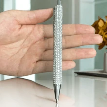 1支鑲有鑽石裝飾的原子筆，可縮回的筆，適用於學校辦公室書寫工作，學校文具 - 銀色 - 查看 1