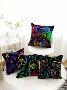 1 Stück & 4 Stücke Gaming Controller Thematische dekorative Kissenbezüge, Traum für Männer, geeignet für Auto, Zuhause, Schlafzimmer, Wohnzimmer (Innenkissen nicht enthalten)