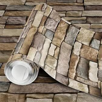 ucdfi 1 Rollo de papel tapiz autoadhesivo y removible con patrón de piedra, papel tapiz adhesivo para cocina, dormitorio, sala de estar, encimera, muebles, renovación, decoración del hogar y restauración de muebles, 45 cm x 5 m, pegatinas, vinilos decorativos para decoraciones del hogar, artículos de decoración de primavera para renovar su hogar, pegatinas de decoración de festivales, regalos de cumpleaños y graduación