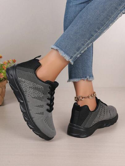 2023 Neue atmungsaktive, leichte Mesh Strick-Schnürschuhe, waschbare Damen Sportschuhe für Athletik, Sport, Laufen, Gehen, Jogging