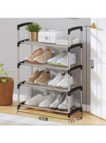Zapatero de 4 niveles en forma de zapatero multinivel estante apilable para almacenar y organizar zapatos en pasillos, vestíbulos, armarios, baños y salas de estar - Negro - Ver 1