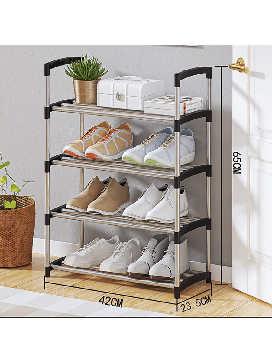 Zapatero de 4 niveles en forma de zapatero multinivel estante apilable para almacenar y organizar zapatos en pasillos, vestíbulos, armarios, baños y salas de estar - Negro - Ver 1
