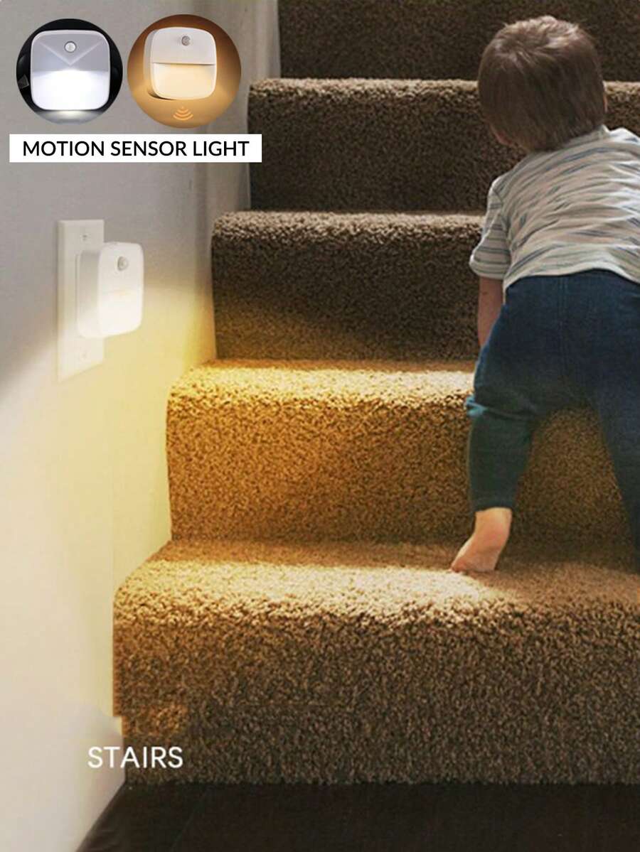 1入組LED智能人體感應燈，電池供電動態感應夜燈，適用於兒童房間、走廊、浴室、廚房、樓梯、櫥櫃嬰兒房裝飾 - 白色 - 查看 1