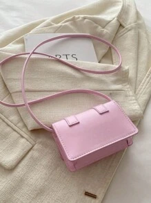 A Minimalist Mini Square Bag With Flap Opening And Adjustable Crossbody Shoulder Strap. Suitable For Ladies Casual Use - Pink - View 5