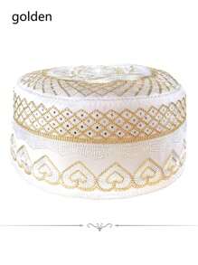 1入組男士伊斯蘭祈禱帽，穆斯林帽子，平頂刺繡寺帽 - 彩色 - 查看 17