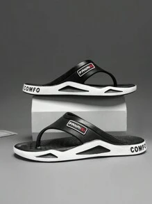 女士時尚厚底海灘拖鞋，戶外防滑人字拖，柔軟舒適，適合休閒穿著 - 黑色 - 查看 5