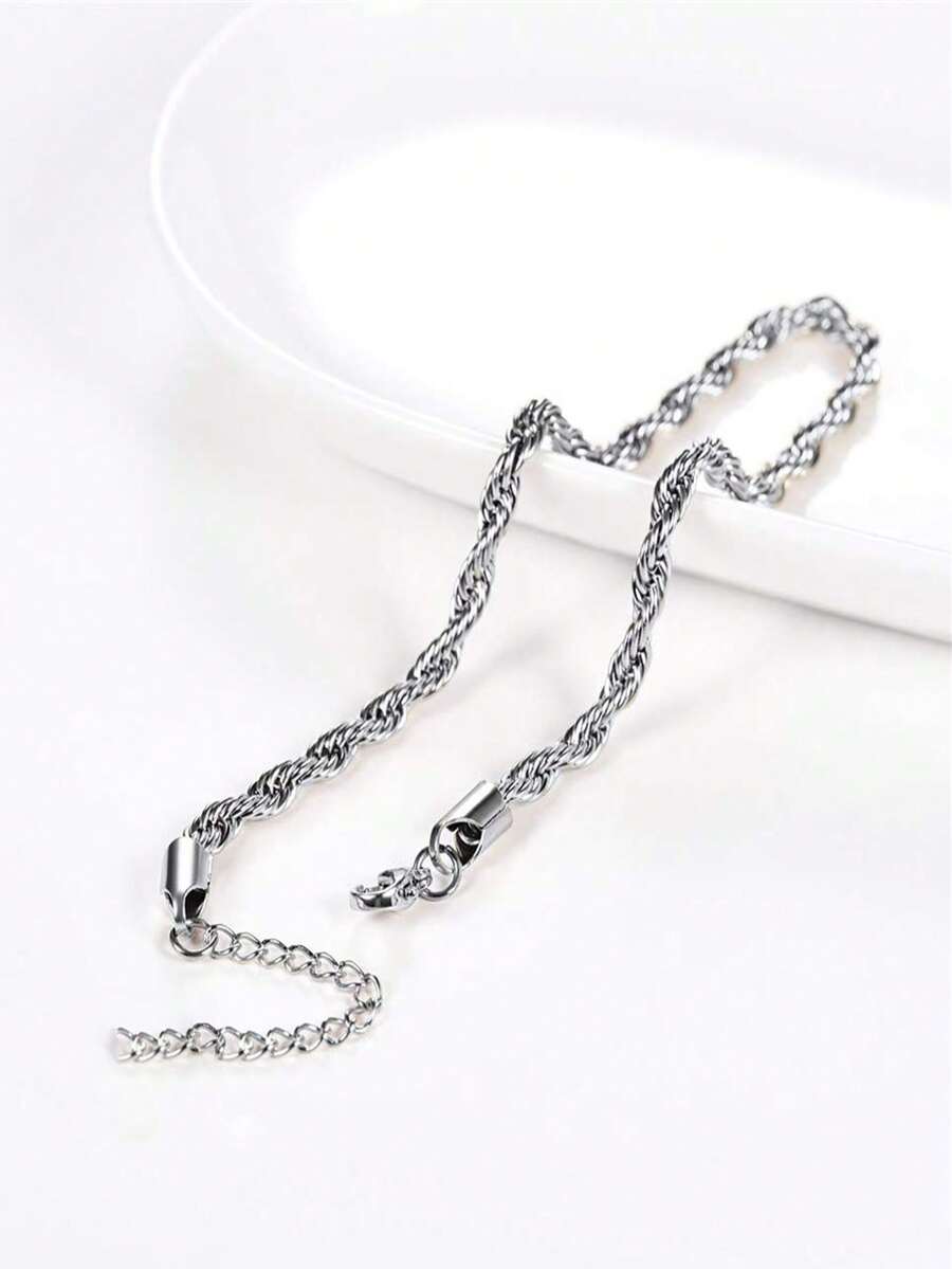 1入時尚不鏽鋼扭曲設計女性腳鏈，日常裝飾必備 - 銀色 - 查看 1