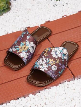 Women's Fashion Printed Pearl Flat Sandals