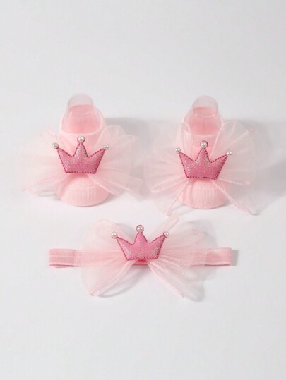 Bandeau à nœud en maille pour bébé (1 pièce) + Chaussettes antidérapantes pour le sol (1 paire)