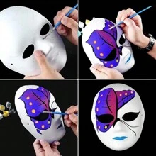 2 piezas de máscaras de papel maché blanco pintadas a mano para bricolaje con rostro completo, máscaras de papel pintadas, máscaras de Halloween de Mardi Gras blancas, máscaras de cara completa para fiestas en blanco para manualidades decorativas y máscaras de carnaval - Blanco - Ver 1