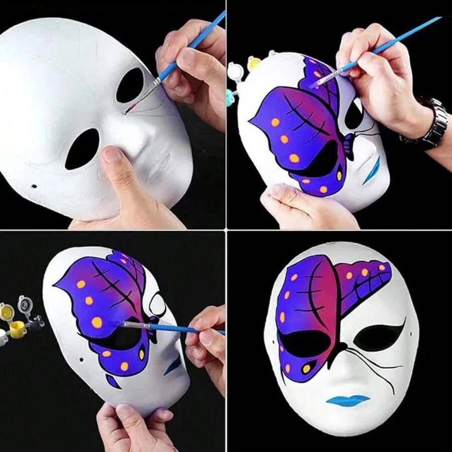 2 piezas de máscaras de papel maché blanco pintadas a mano para bricolaje con rostro completo, máscaras de papel pintadas, máscaras de Halloween de Mardi Gras blancas, máscaras de cara completa para fiestas en blanco para manualidades decorativas y máscaras de carnaval - Blanco - Ver 1