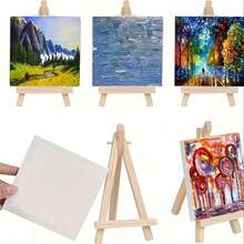 Bộ canvas & giá vẽ mini 4 gói - Trạm nghệ thuật di động, chất lượng cao cấp - Hoàn hảo cho tranh 4 X 4, tranh sơn dầu & vẽ nguệch ngoạc tự làm - Lý tưởng cho người mới bắt đầu đến chuyên nghiệp - Nhiều màu - Xem 4
