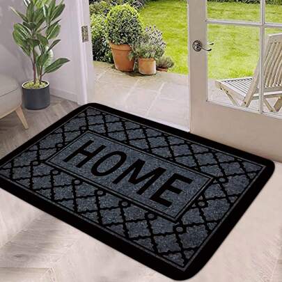 1pc Gray Patterned With Black Frame Plaid "HOME" Absorbent Anti-Slip Doormat, Modern Luxurious Absorbent Non-Slip Bohemian Entrance Carpet, Machine Washable Welcome Mat, Easy To Clean Floor Mat To Relieve Fatigue, Decorative Indoor Entry Small Rug, Kitchen Mat, Outdoor Scraper Absorbent Carpet, Suitable For Party, Holiday, Gathering, Gifts, Suitable For Living Room, Bedroom, Balcony, Kitchen, Bathroom Entrance, Multiple Styles Available
