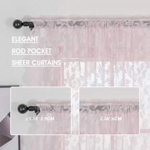 2pcs LOTTIE Floral Pattern Pink Lace Sheer Curtains, Rod Pocket, Light Filtering, Elegant, No Ironing Needed, Machine Washable, Suitable For Living Room, Study, Dining Room, Kitchen, Wardrobe Decoration - Pink - View 8