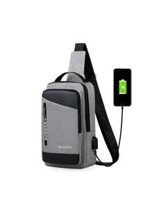 1pc Multi-Function Crossbody Chest Bag, Nylon Multi-Functional Chest Pack Shoulder Bag With Charging Port, Multi-Compartment, Contrast Color Nylon Large Capacity Shoulder Bag Chest Bag, Multiple Pockets, Adjustable Strap, Thigh Bag, Camping, Holiday Essential - Grey - View 9
