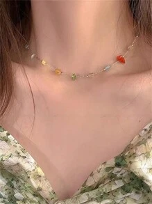 CHOSHILAR 1 szt. Naszyjnik w stylu boho z kolorowymi kamieniami, tęczowy kamień naturalny dopaminowy łańcuszek do obojczyka, Wielkanoc/lato/dumnie używany miesiąc/sezon ukończenia szkoły prezent dla nauczycieli lub mamy