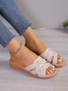 Women's Soft-Sole Slides, Wide-Fit, Plus Size, Flat, Comfortable, Non-Slip Sandals For Mom - Apricot - View 3