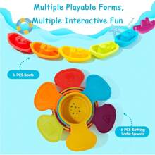 1 Bathtime Fun Pack Baby Rainbow Floating Boats/Bathing Spoons Stacking Bath Toys For Splish Splash Learning & Play Outdoor Swimming Pool Beach Toy Gifts - Multicolor - View 4