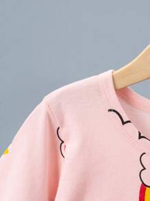 Young Girl Rainbow Cloud Printed Nightgown, Summer Sleepwear Dress - Pink - View 6