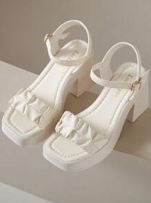 2026 New Lightweight Thick-Soled Ruched Fashion High Heel Sandals, Mesh Upper Soft Material, Lightweight Fashionable High Heel Increase Height Sandals, All Season Plus Size Women High Heel Sandals, Comfortable Beautiful Sexy Low Price Shoes, Women Sandals High Heels Platform Design Gold Buckle