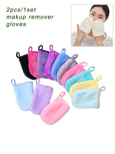 2pcs/1set Reusable Makeup Remover Wipes Gloves Washcloths For Face, 10x13cm Coral Velvet Face Cloths Clean Makeup, Remove Eyeliner, Mascara And Oil From Skin
