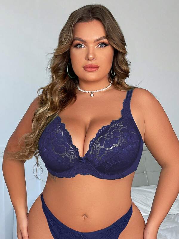 Soutien-gorge ultra-fin de couleur unie pour femmes de grande taille, lingerie sexy avec dentelle et anneaux en acier pour femmes