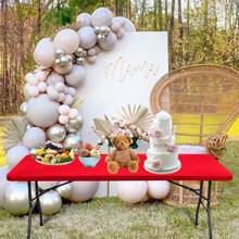 1入組有彈性桌布,氨綸桌布保護裝置,防水&可水洗,長方形造型適用於室內室外派對,野餐和婚禮 - 紅色 - 查看 5