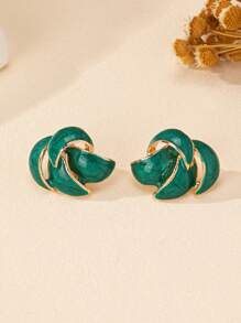 1 Pair Of Charm Fashionable Simple Enamel Geometric Earrings - Green - View 4