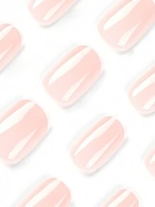 French Tip Press On Nails Rounded Square Fake Nails Glossy Nude Nails
