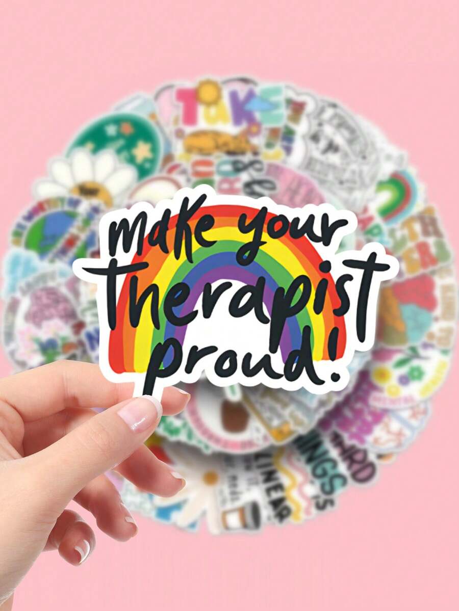 60入組情緒治療塗鴉貼紙，可愛漫畫防水剪貼簿貼紙，藝術治療貼紙，裝飾貼紙動漫貼紙，時尚漫畫防水貼紙 - 彩色 - 查看 1