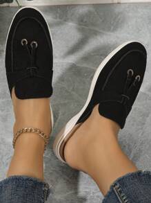 Women's Large Size Loafers, Soft Bottom Flat Casual Slip-On Shoes, Comfortable Shoes, Versatile - Black - View 8