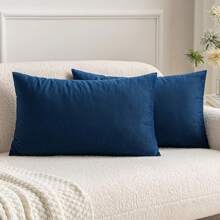 1入嬰兒用天鵝絨柔軟實色裝飾性方形抱枕套套件，適用於春季沙發臥室座椅車，12x20英吋 (30x50公分) - 藏蓝色 - 查看 1