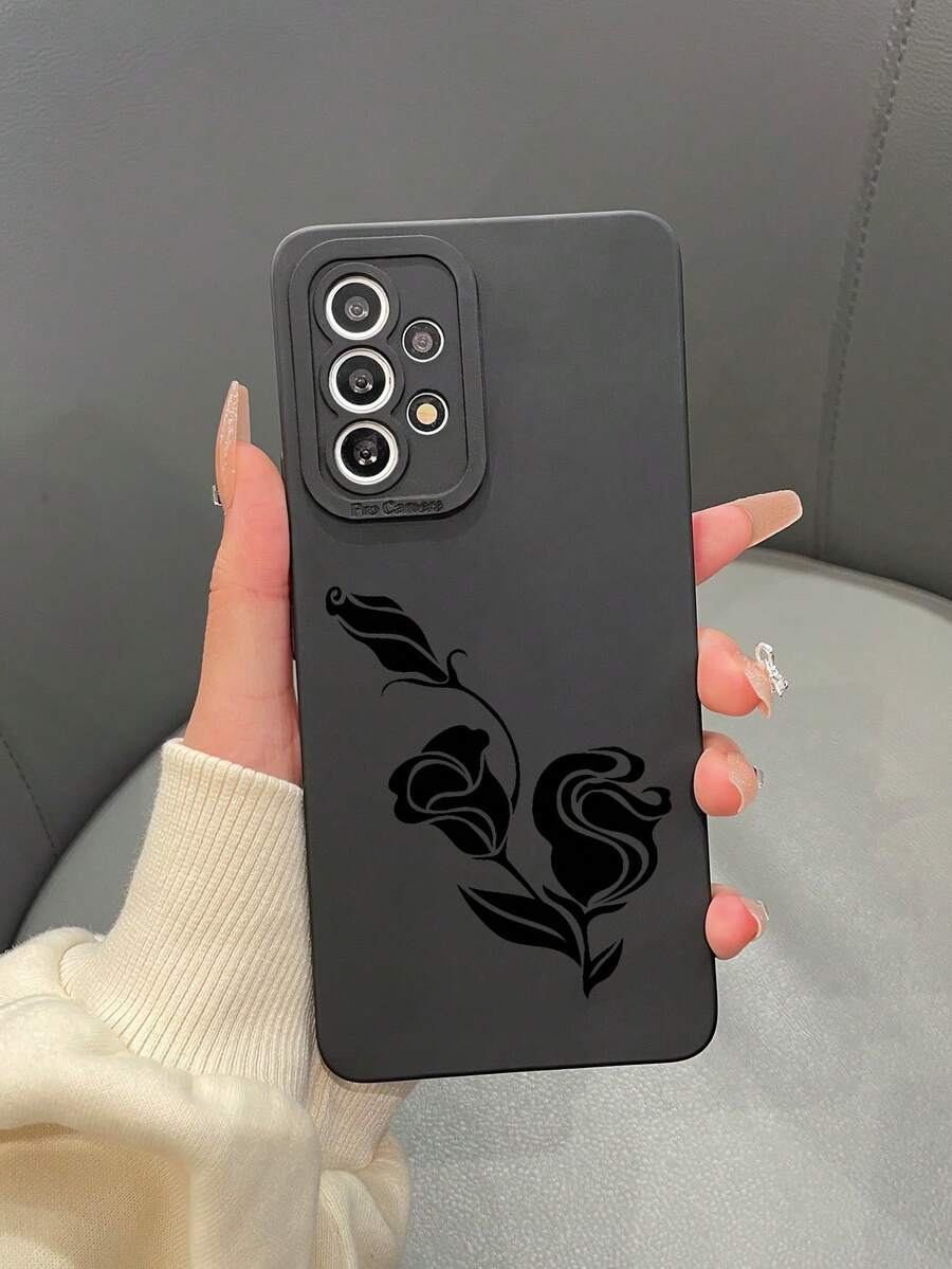 1入TPU霧面黑花及鬱金香印花眼型手機殼，適配蘋果/三星/小米/紅米/Oppo/INFINIX手機 - 彩色 - 查看 1