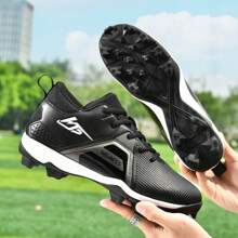 A Pair Of Classic Leather Men's Rugby Cleats, Breathable Long-Stud Baseball Shoes For Professional Games Of Hockey And Softball, Lawn Slip-Resistant Classic AG Rugby Shoes - Black - View 8