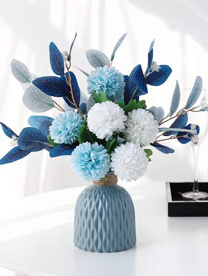 1set/2sets, 18.5in/47cm, Artificial Flower, Artificial Chrysanthemum Balls, Dandelion Pompom Ball Bouquet, Fake Plants, Artificial Eucalyptus Leaf Combination Bouquet, Ping Pong Chrysanthemum Bouquet, Suitable For Home Decor Indoor Bedroom Dining Room Kitchen Entrance Vase Decor, Dining Table Center Piece Decor, Party Scene Decor, Valentine's Day Mother's Day Gift, Holiday Decor, Wedding Decor, Gift For Friends, Bride's Wedding Bouquet Decor, Household Office Cafe Decoration, Spring Decor