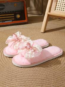 Spring/Autumn/Winter Women's Bowknot Fluffy Slippers, Silent & Lightweight Indoor House Slippers With Plush Design, Suitable For Postpartum Recovery
