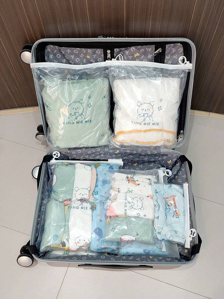 Travel Clothing Storage Bag For Baby, Luggage Organizer, Waterproof Underwear Bag, Maternity Separation Package, Sealed Storage Bag, 6 Different Sizes (Without Contents) - Blue and White - View 1