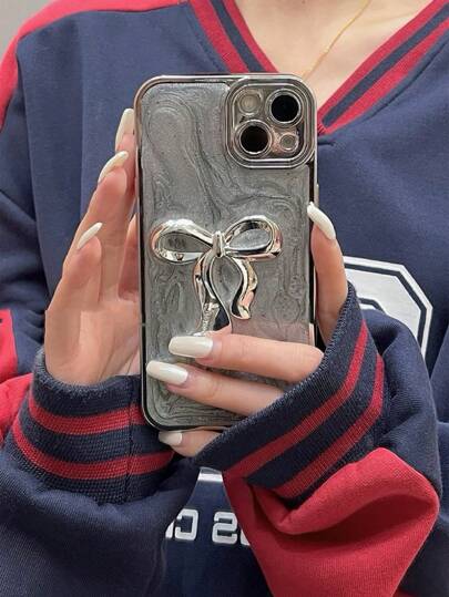 苹果奢华 3D 蝴蝶结手机壳适用于 15 Pro Max/13 Pro/14/12/11，电镀全覆盖防震外壳，适合女性防水防摔防刮