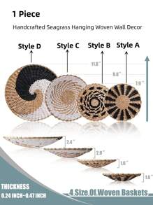 1 件手工编织圆形壁挂装饰托盘，家居装饰工艺品，家居装饰，房间装饰，墙壁装饰 - 彩色 - 查看 2