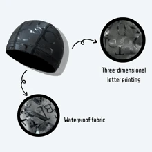 1 pièce Nouveau produit noir Bonnet de bain imperméable en PU, imprimé alphabet unisexe, doux et confortable sans compression de la tête, équipement de natation professionnel, accessoires de plage, accessoires de piscine - Noir - Voir 3