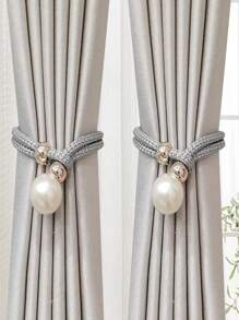 A Pair Of Pearl Decorative Curtain Tiebacks For Room Decor, Luxe And Minimalistic Style, Adjustable Curtain Clips With No Need For Drilling No-Drill