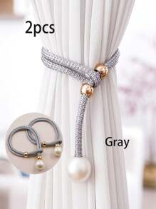 A Pair Of Pearl Decorative Curtain Tiebacks For Room Decor, Luxe And Minimalistic Style, Adjustable Curtain Clips With No Need For Drilling No-Drill